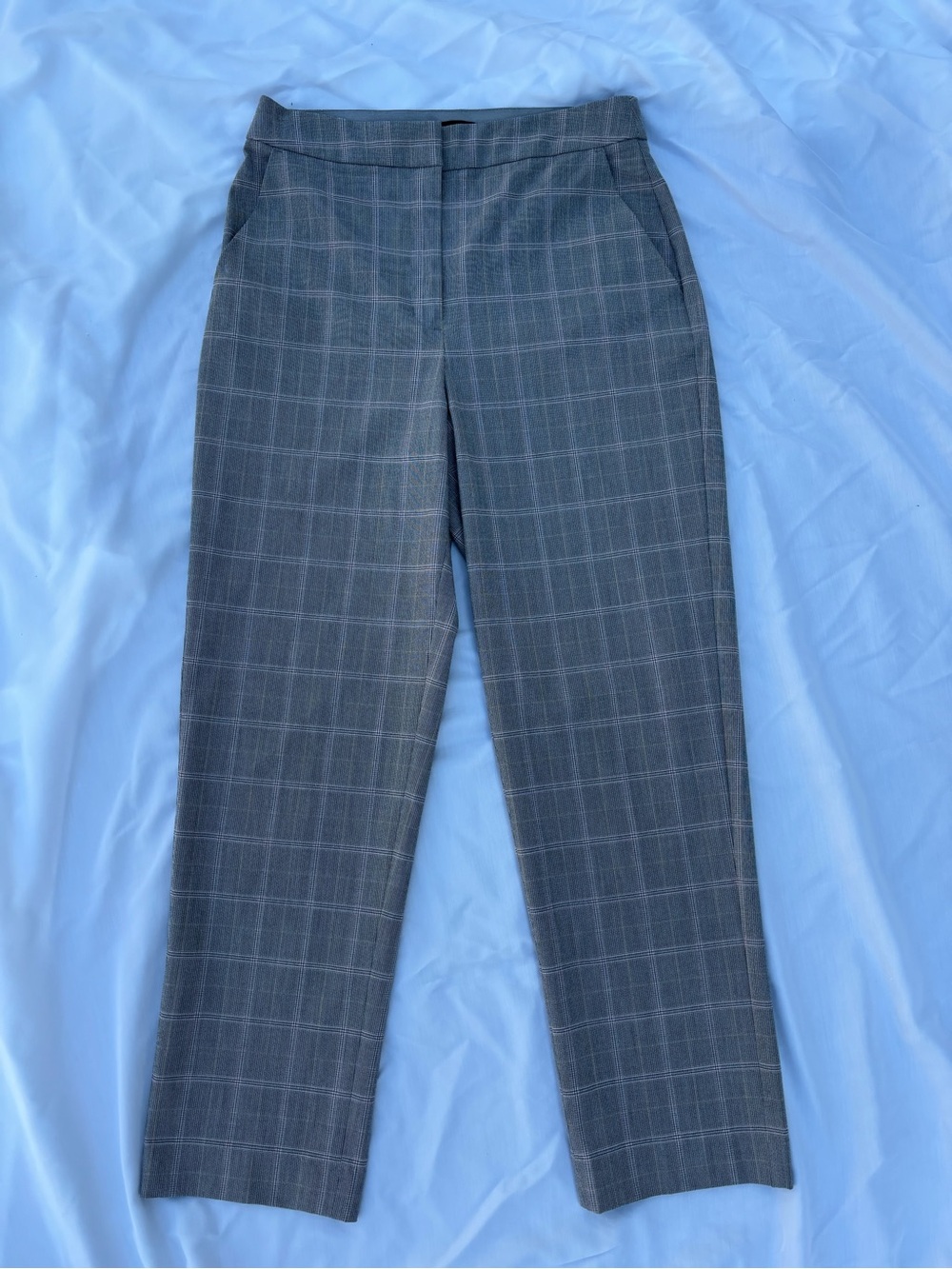 Express Editor Straight Ankle Super High Rise Gray Plaid Dress Pants